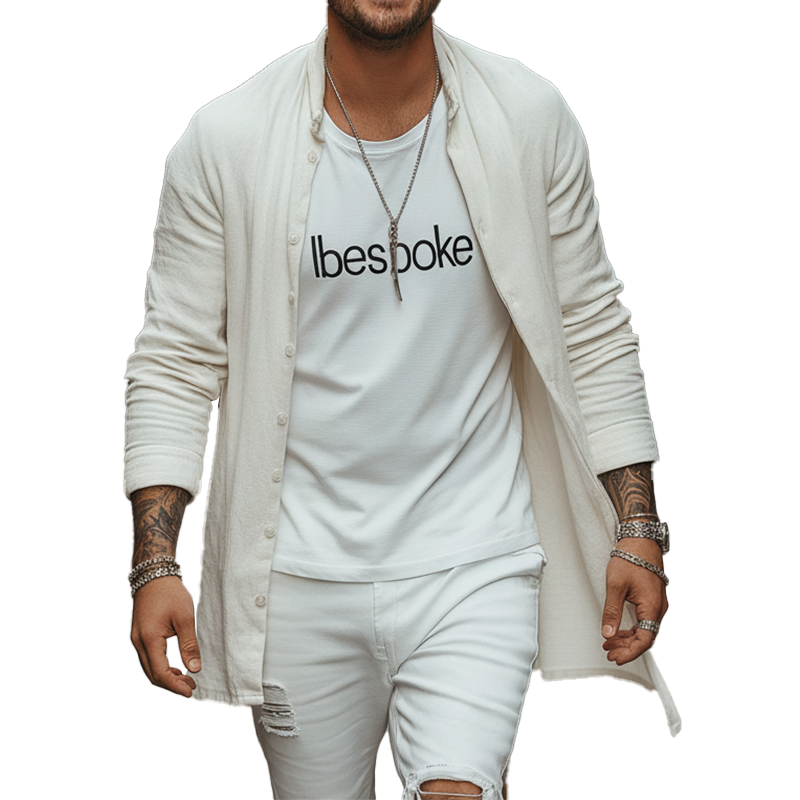 Men's Stylish And Simple Cotton And Linen Blend Button-down Shirt MTA0858L5P