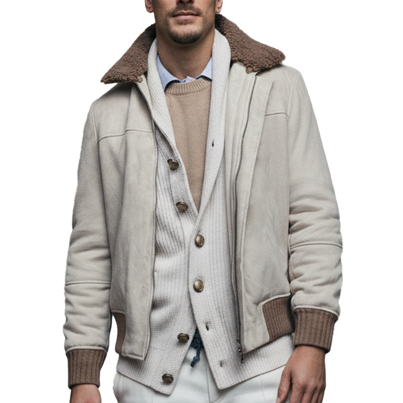 Men's Winter Retro Faux Suede Collar Zip-up Jacket MTA0906L7P