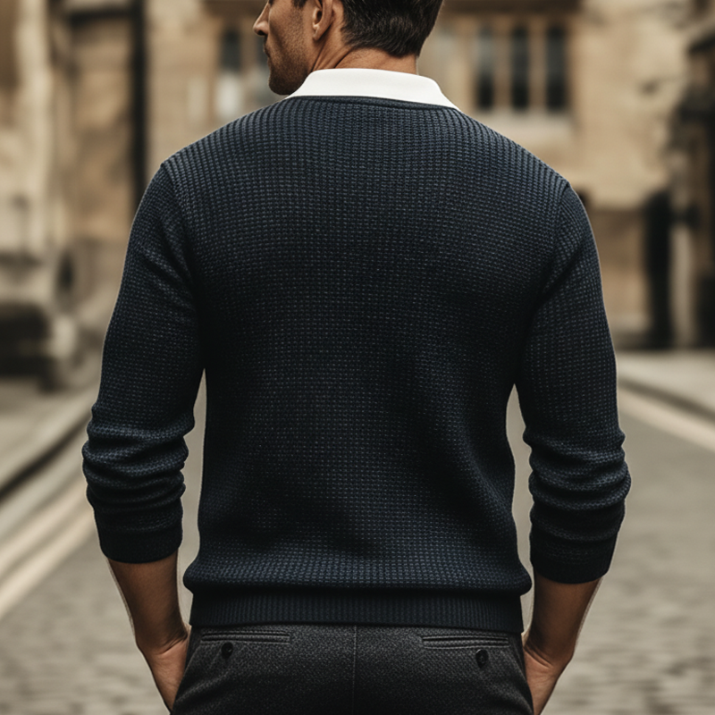 Men's Business Color-blocked Polo Collar Knit Sweater MTA0928L8U